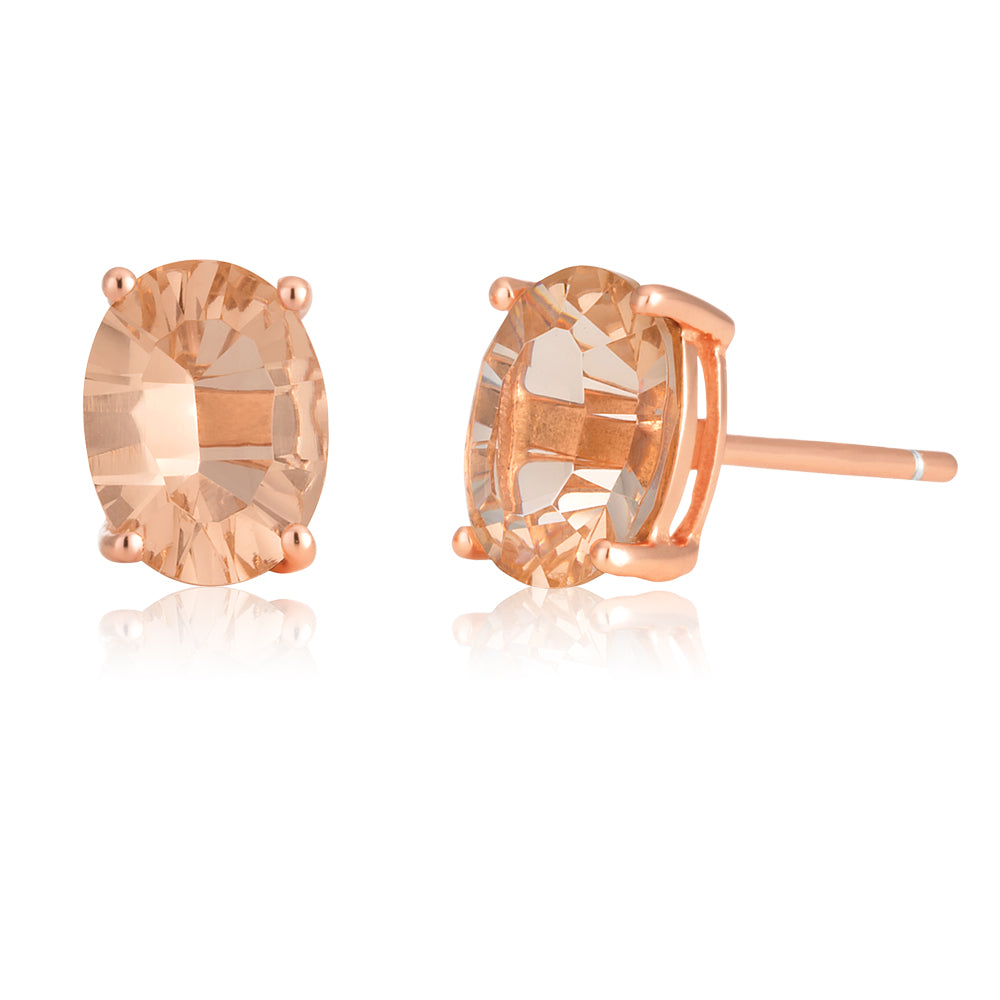 9ct Rose Gold 6MM x 4MM Oval Morganite Stud Earrings - A Luxurious Choice