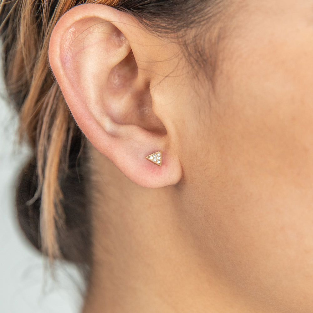 Gorgeous 9ct Yellow Gold Studs with Zirconia Triangle Design