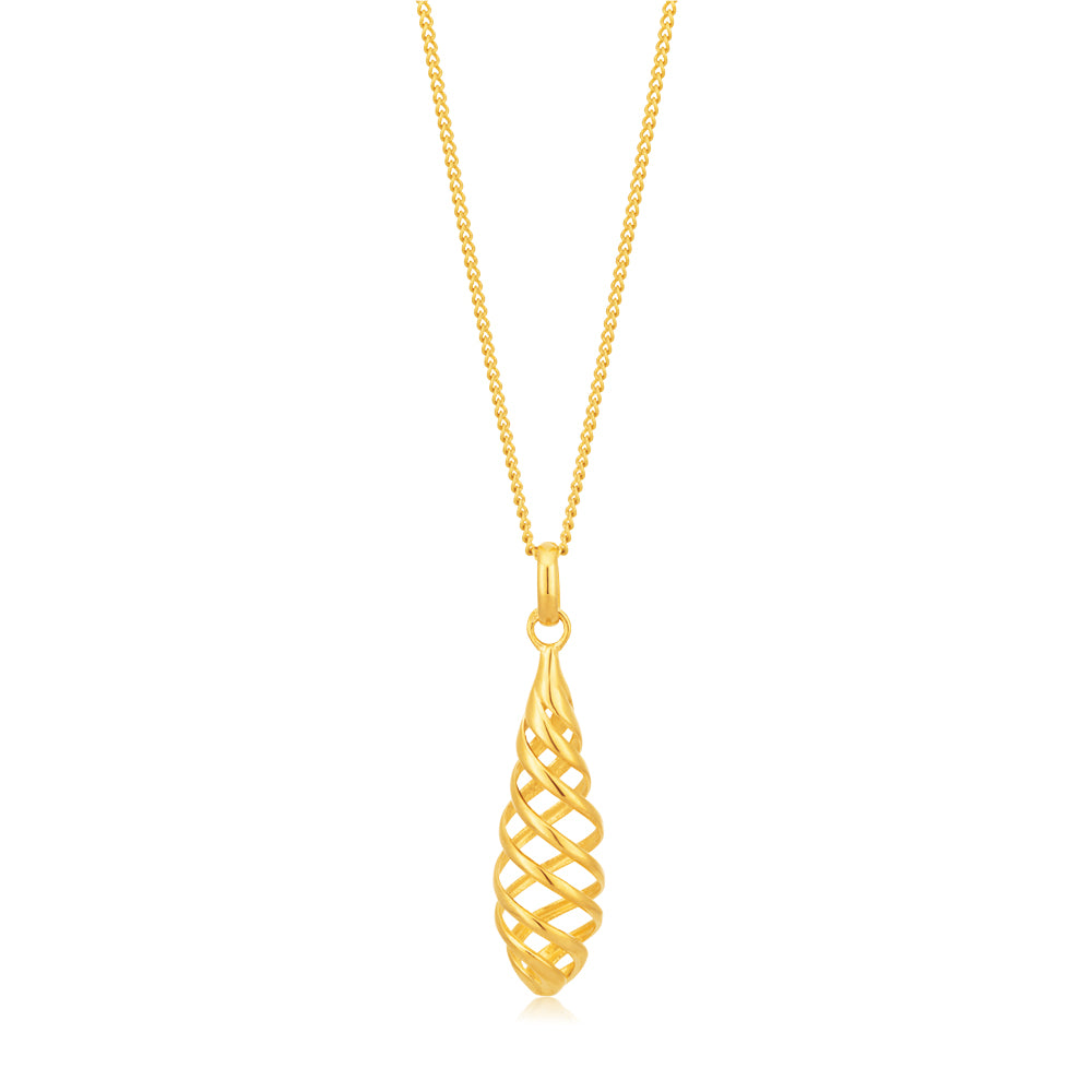 Stunning 9 Carat Yellow Gold Spiral Pendant Measuring 3.5cm in Height for a Fashionable Look