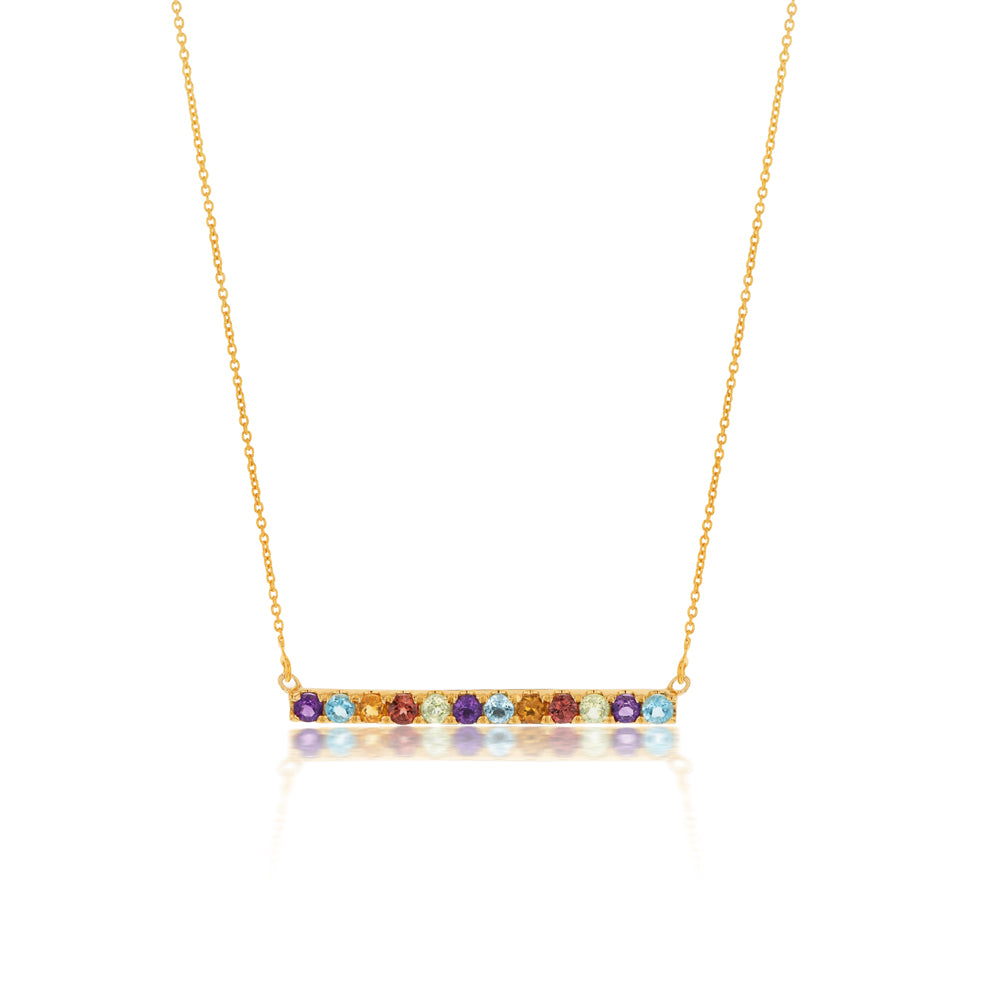 9-carat Multi-stone Gold Necklace with Amethyst, Blue Topaz, Citrine, Garnet, and Peridot