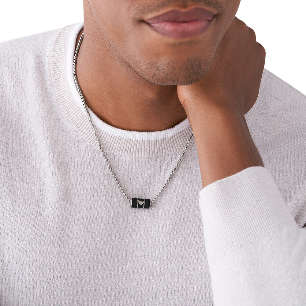 Emporio Armani Black Matte Lacquer Stainless Steel Pendant with Chain
