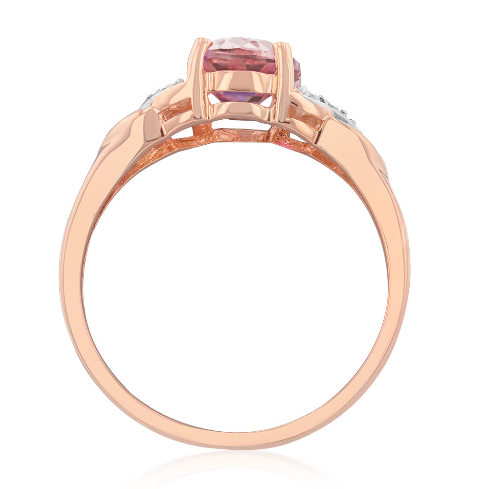 9ct Rose Gold Ring with Lab - Grown Peach Sapphire and Diamonds