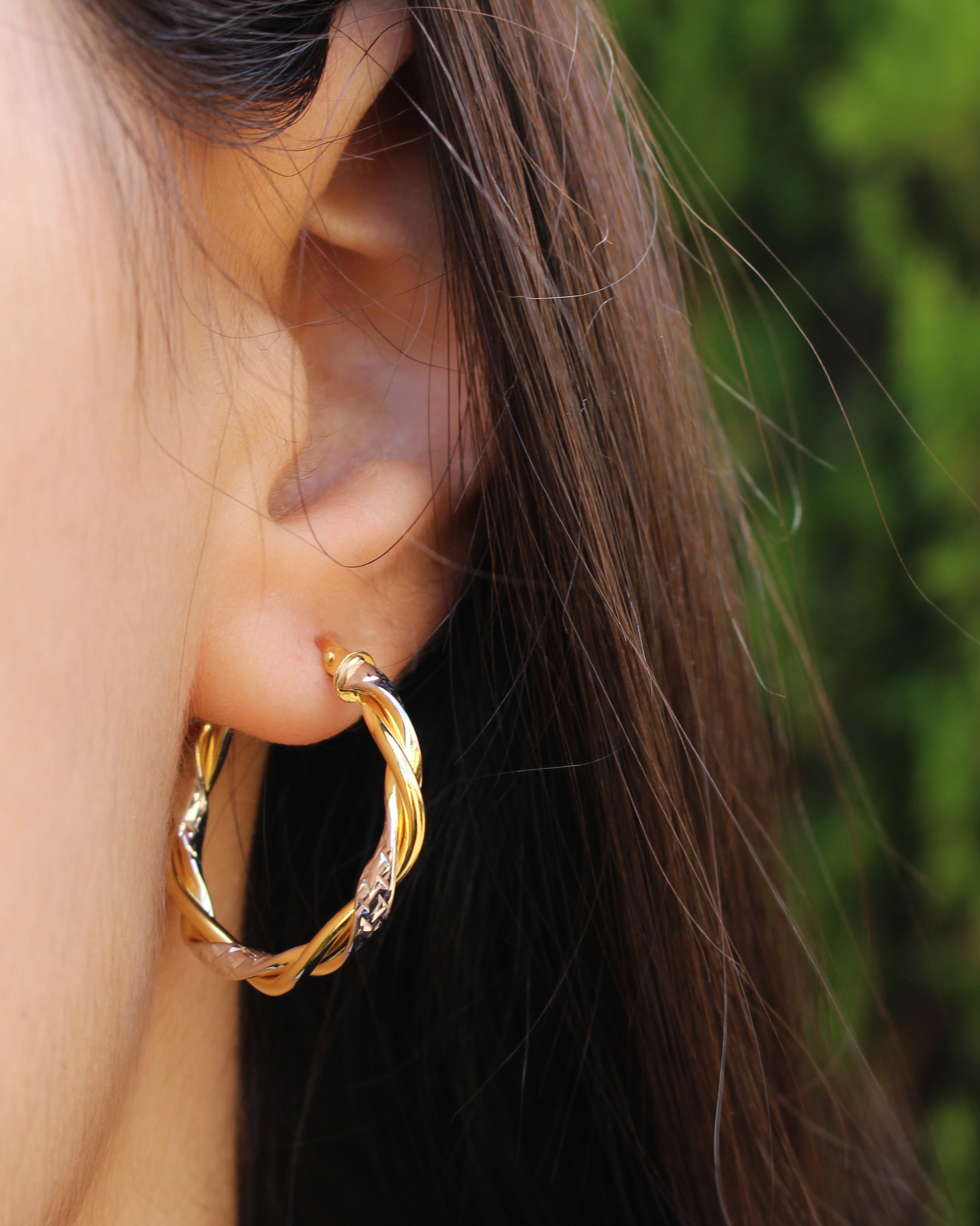 9ct Two-Tone Gold-Filled Diamond Cut Twisted Hoop Earrings, 20mm Diameter
