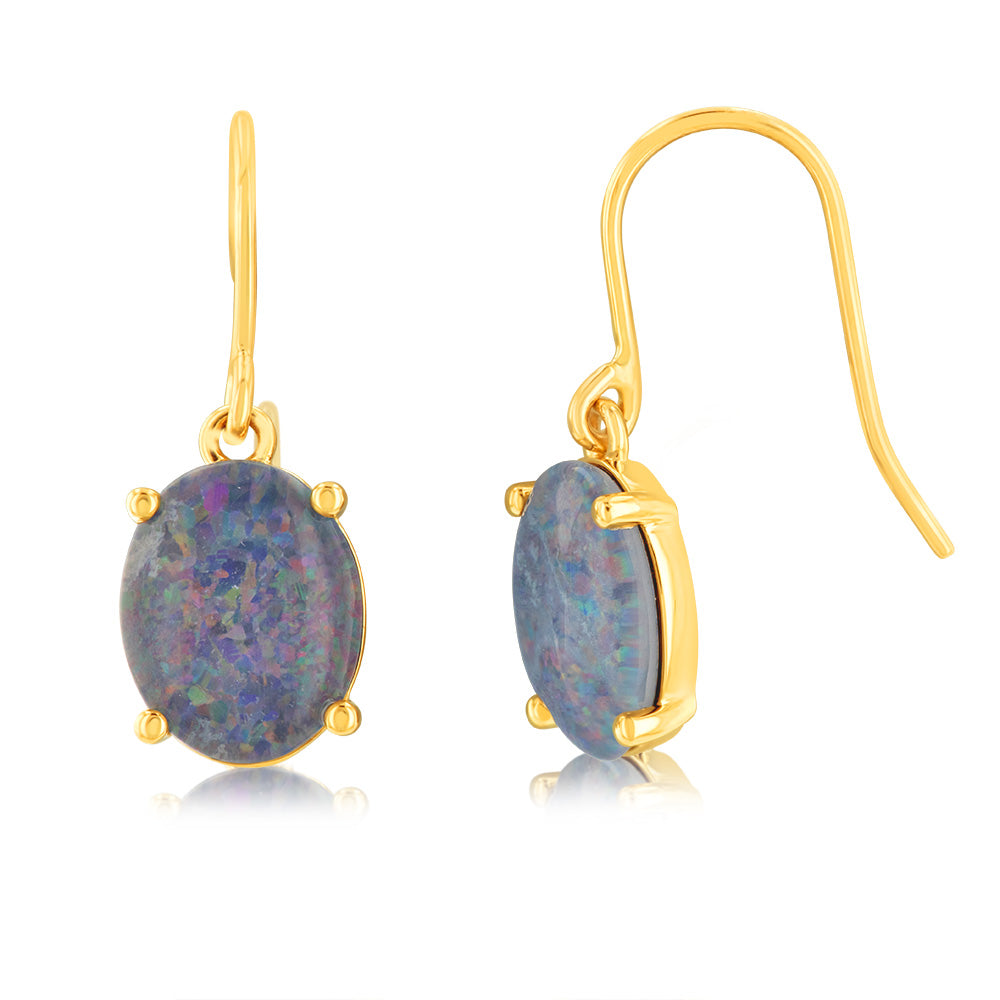 Stylish 9ct Yellow Gold Triplet Opal Hook - Drop Earrings for Elegant Looks