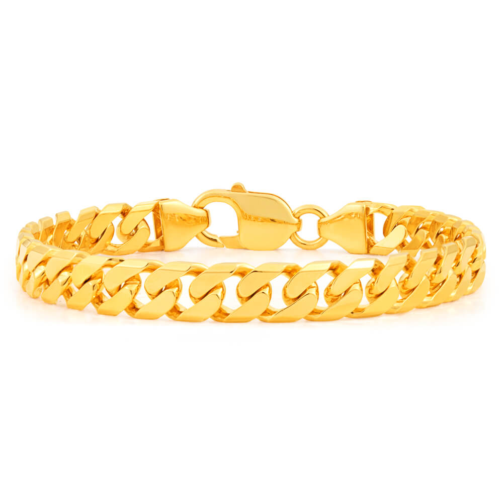 21cm 9ct Solid Yellow Gold Heavy Bevelled Curb Bracelet - 200 Gauge