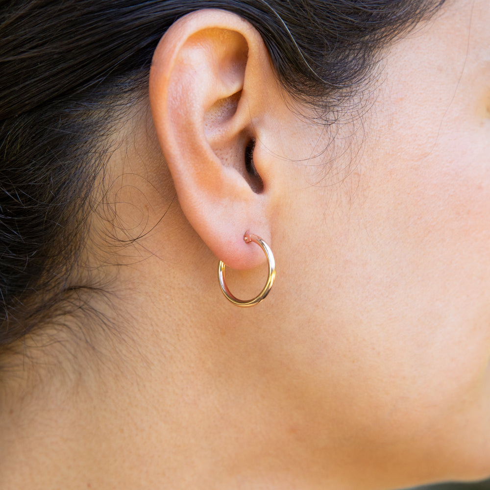 European Crafted 9ct Rose Gold 15mm Plain Hoop Earrings
