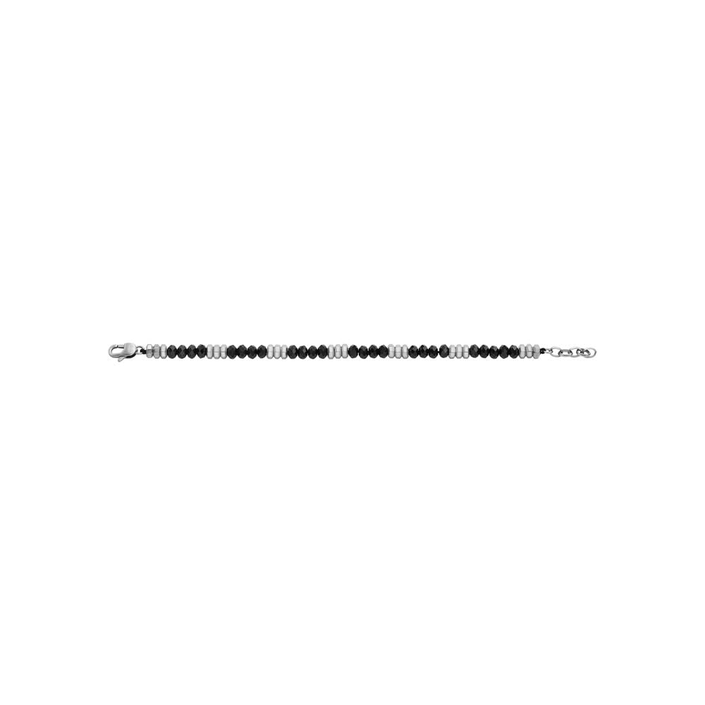 Fossil Branded Stainless Steel Fashion Jewelry Black Agate Beaded Bracelet with a Length of 19+2.5cm