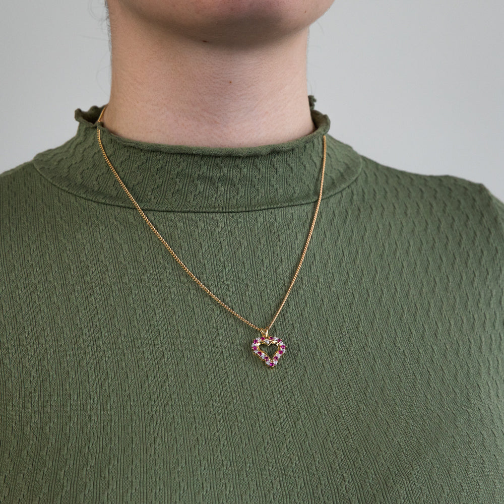 Exquisite 9ct Yellow Gold Natural Ruby and Diamond Heart-shaped Pendant for Women's Jewelry Collection