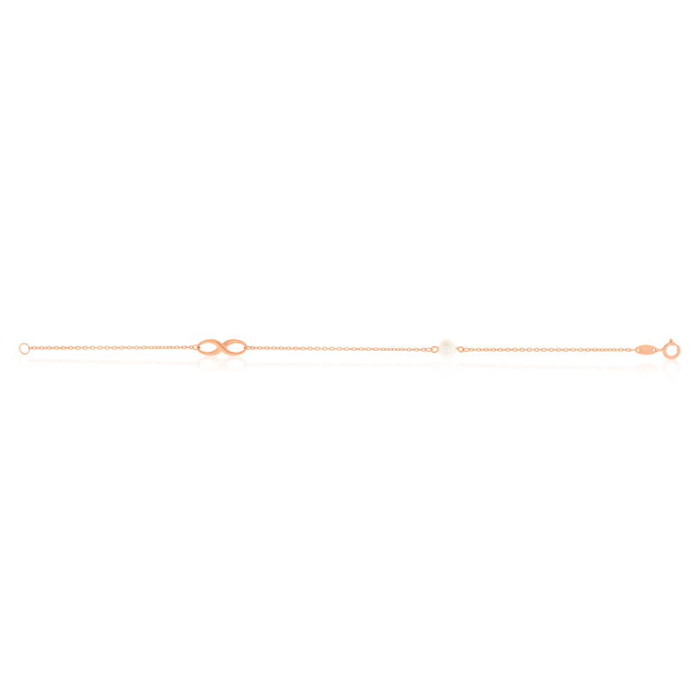 19cm 9ct Rose Gold Bracelet with Hand - selected Freshwater Pearl and Infinity Design