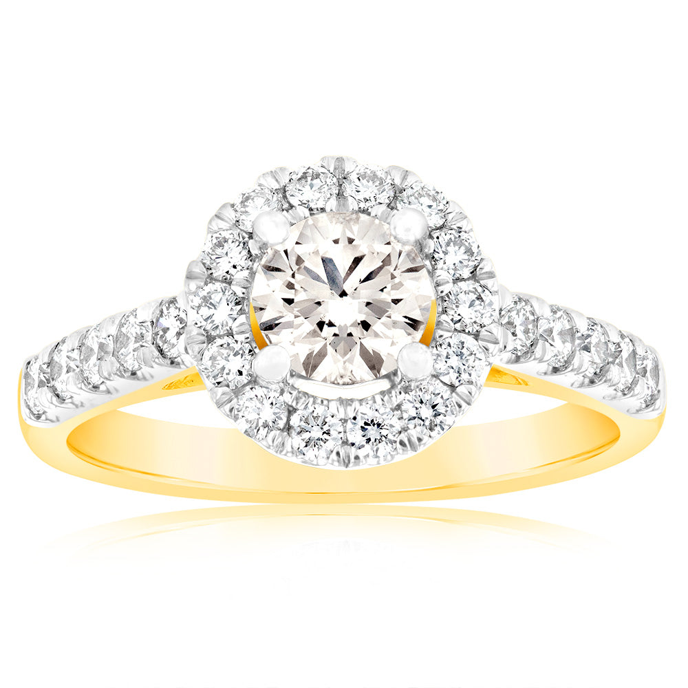 Exquisite 18 - carat Yellow Gold Engagement Ring Featuring a 1.00 - carat Diamond and a 0.50 - carat Australian Diamond