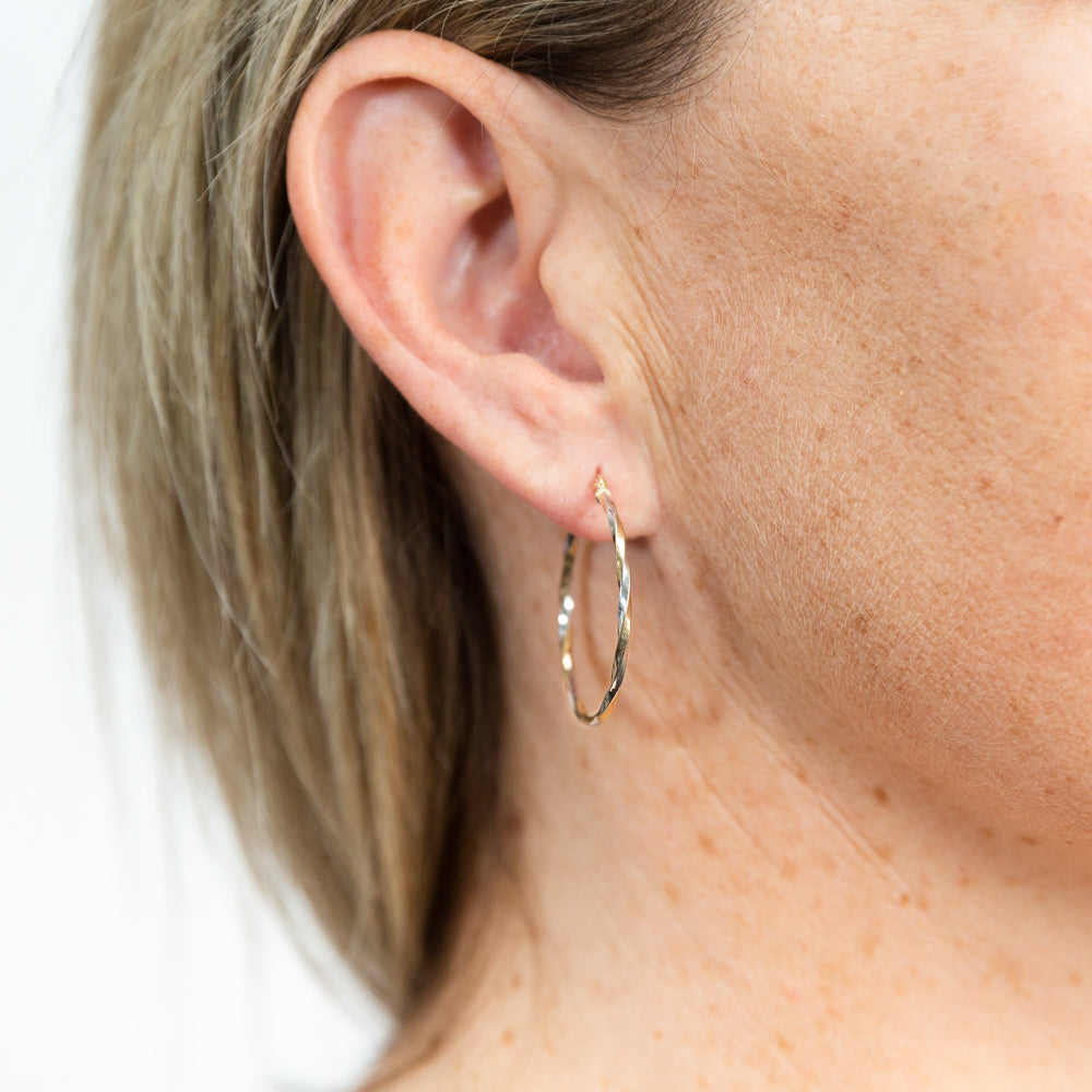 9ct Two - Tone Gold High - Shine Twisted Hoop Earrings for a Stylish Look