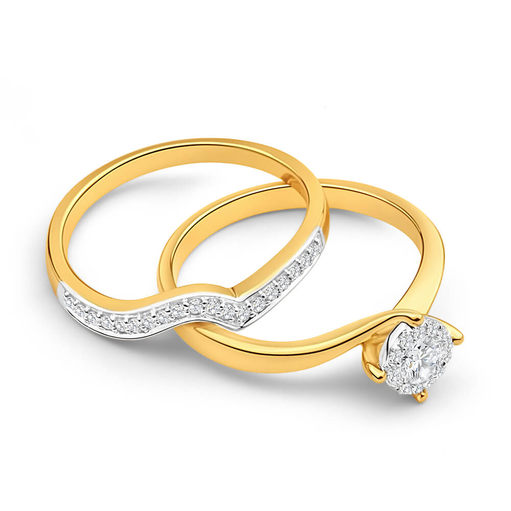 18ct Yellow Gold Bridal Ring Set with 0.25 Carats of Sparkling Diamonds