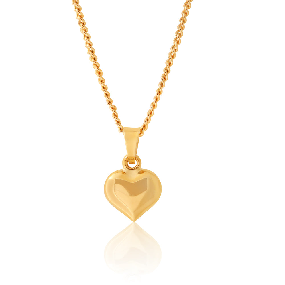 9ct Yellow Gold Delicate Small Plain Heart-Shaped Pendant