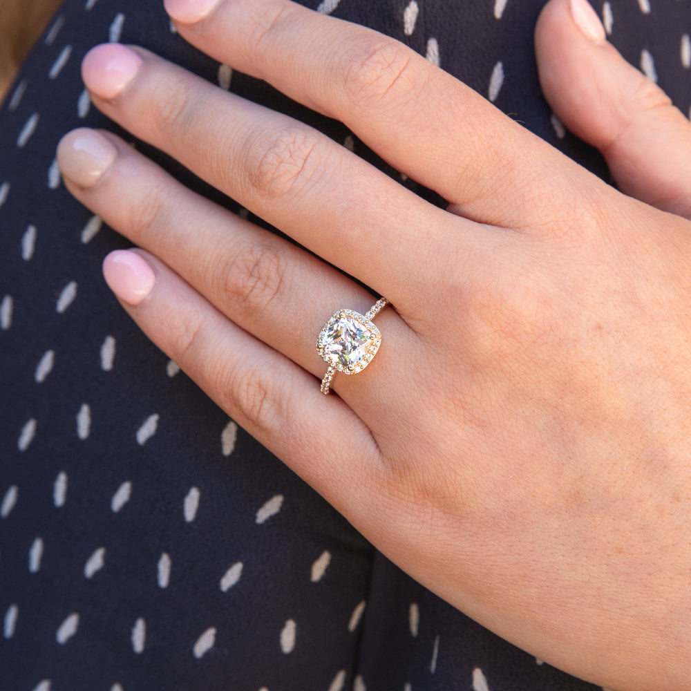 9ct Yellow Gold Ring with Cushion Cut Zirconia