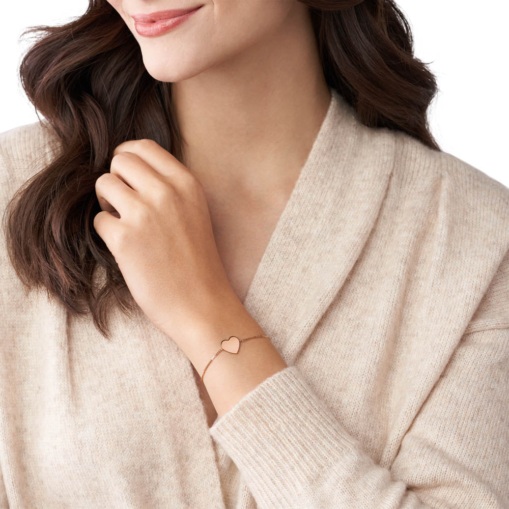 Fossil Women's Fashionable Rose Gold Plated Stainless Steel Drew Heart Design Bracelet
