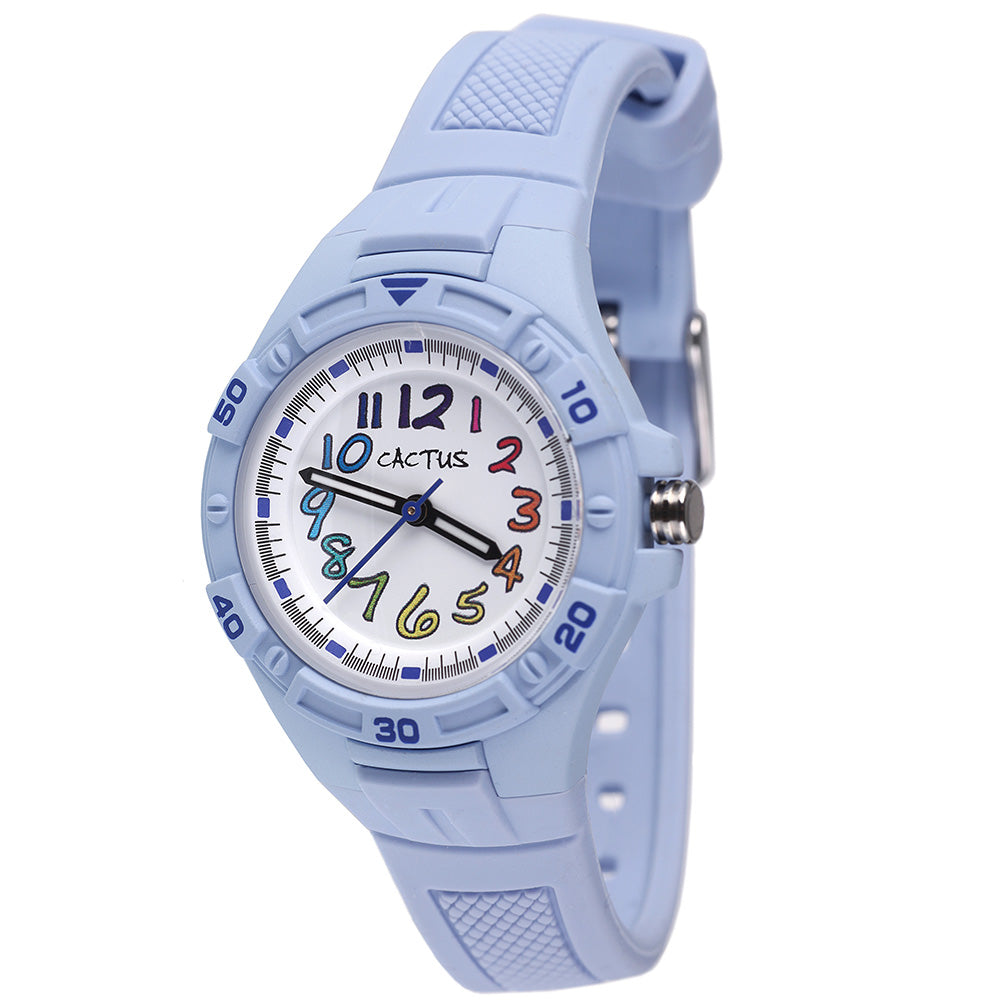 Stylish Cactus Rainbow CAC145M04 Watch with Pale Blue Case and Rainbow Numbers