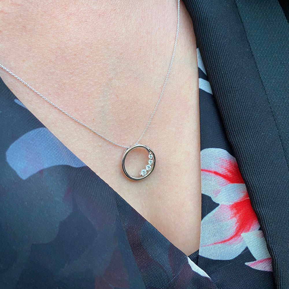 1/4 Carat Flawless Diamond Open Circle Pendant in 9ct White Gold with Chain