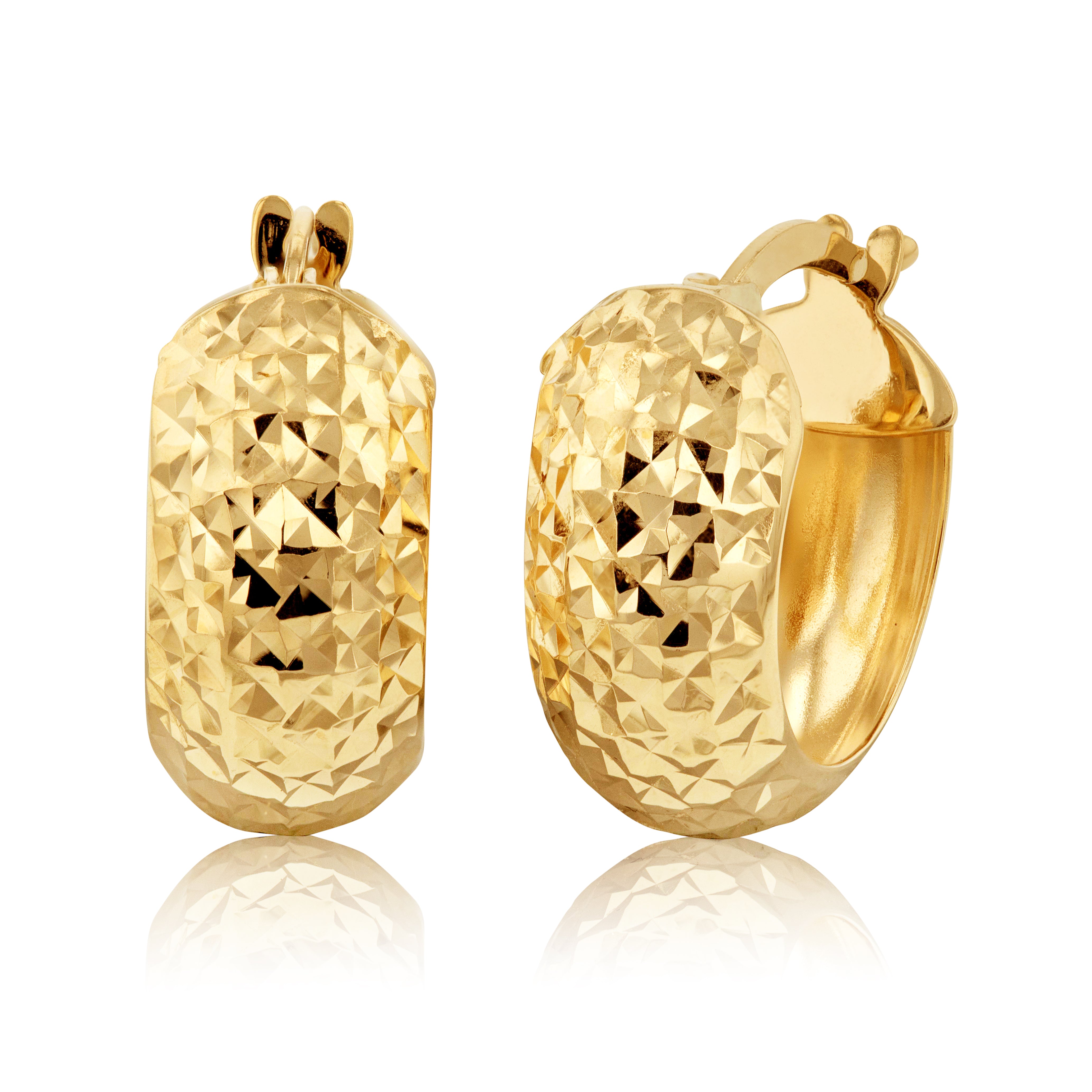 Stylish 9 Carat Yellow Gold Textured Wide Hoop Earrings for Women's Fashion Accessories