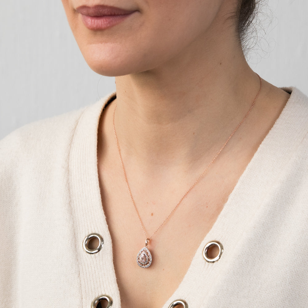 Exquisite 9ct Rose Gold Pendant with Diamonds and Oval Morganite Gemstone