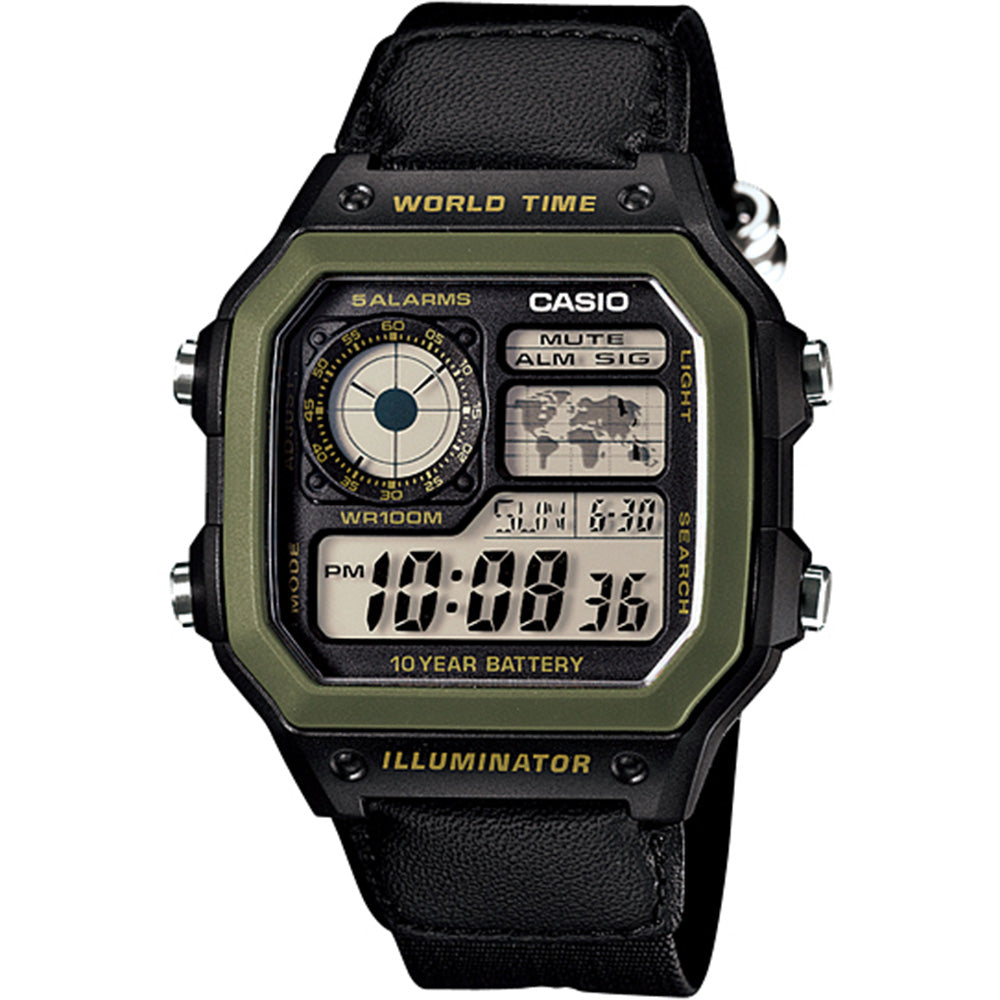 Casio AE1200WHB-1B Youth Series World Time Watch with Cool Style