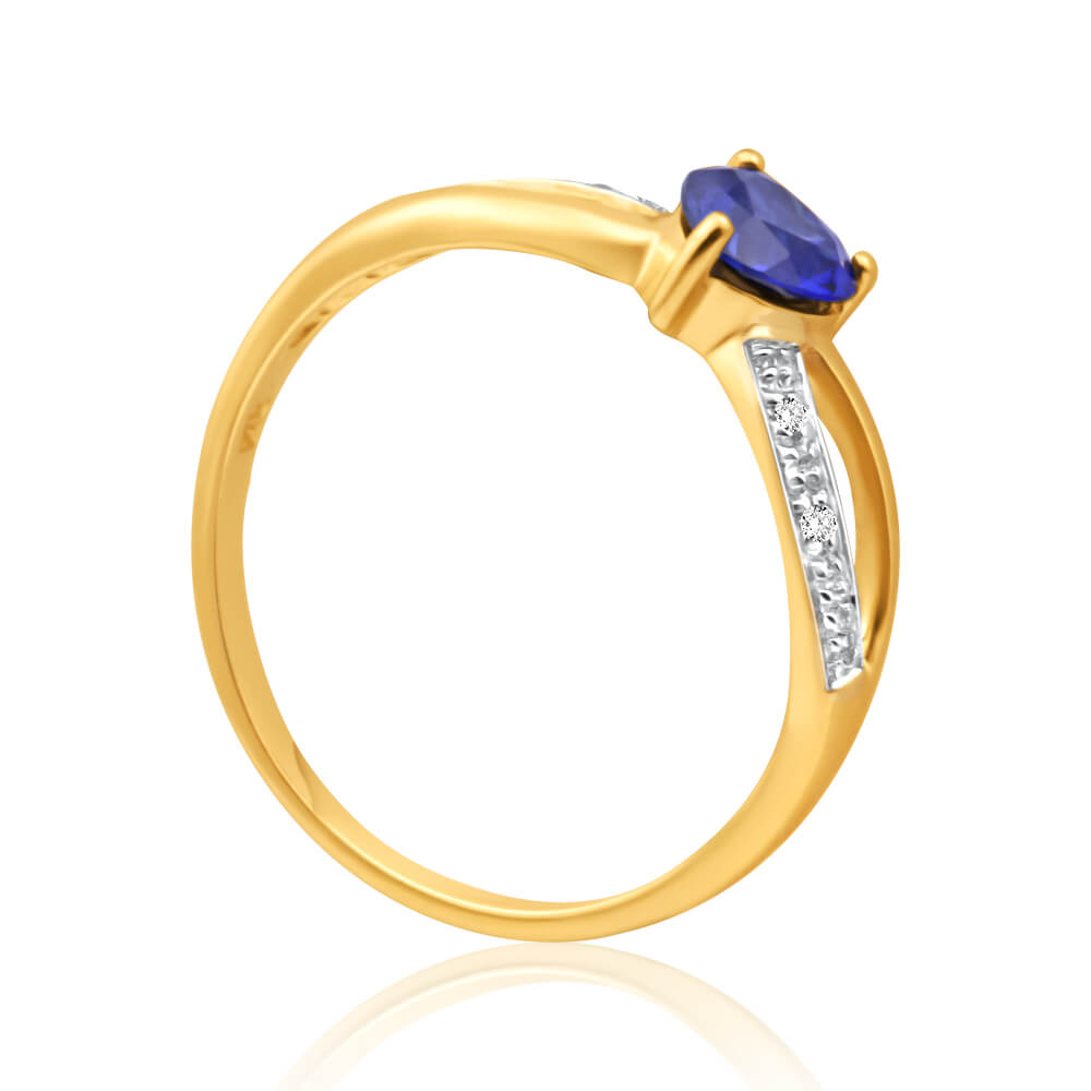 Exquisite 9ct Yellow Gold Ring with Lab - Created Sapphires and Real Diamonds