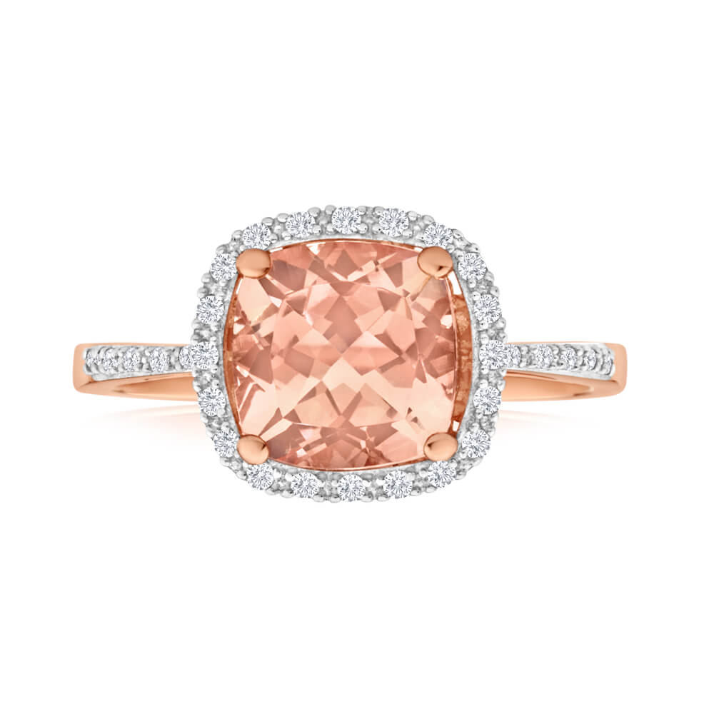 Stunning 9ct Rose Gold Ring with Diamonds and Morganite Stones