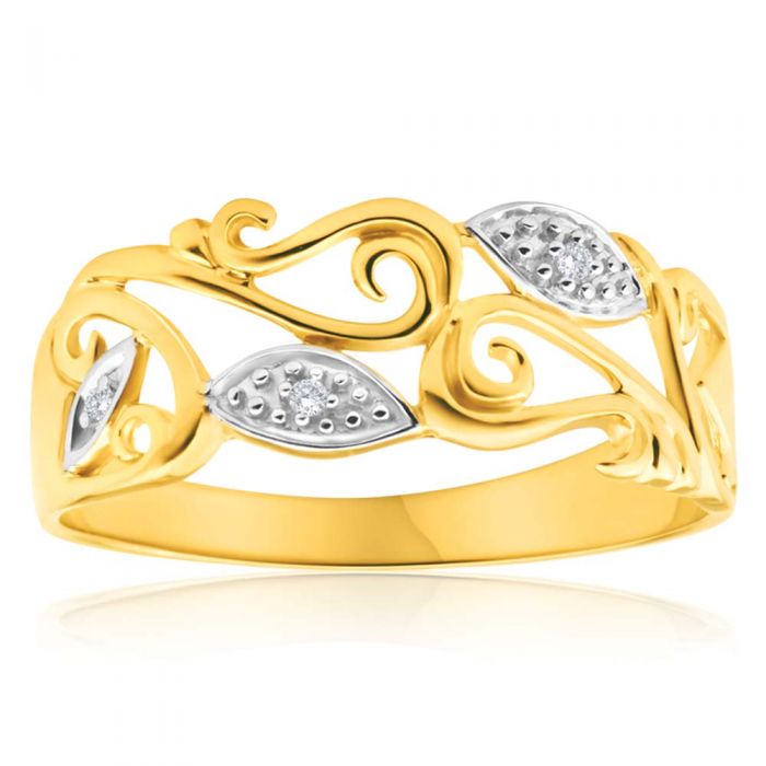 Exquisite 9ct Yellow Gold Beaded Diamond Dress Ring for a Stunning Look