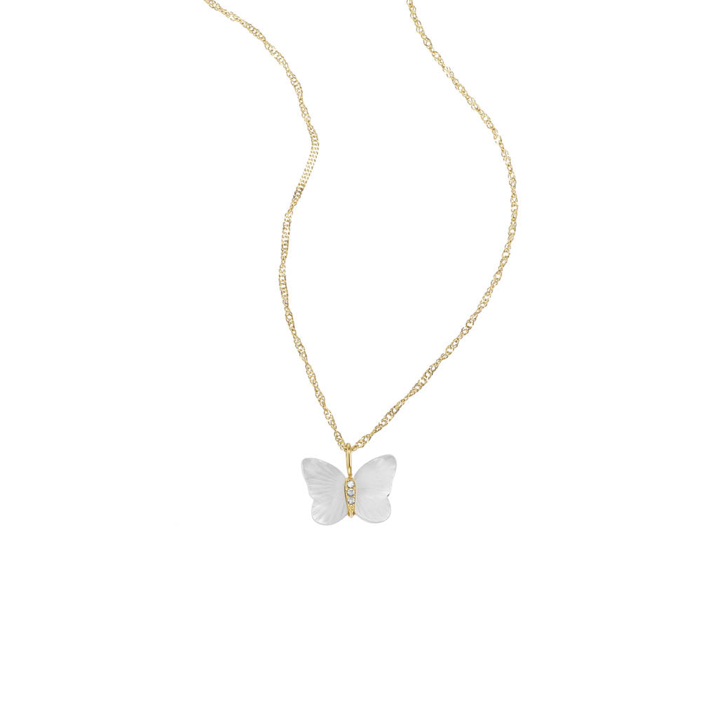 Fossil White Mother of Pearl Butterfly Pendant with Yellow Gold Plated Stainless Steel Chain