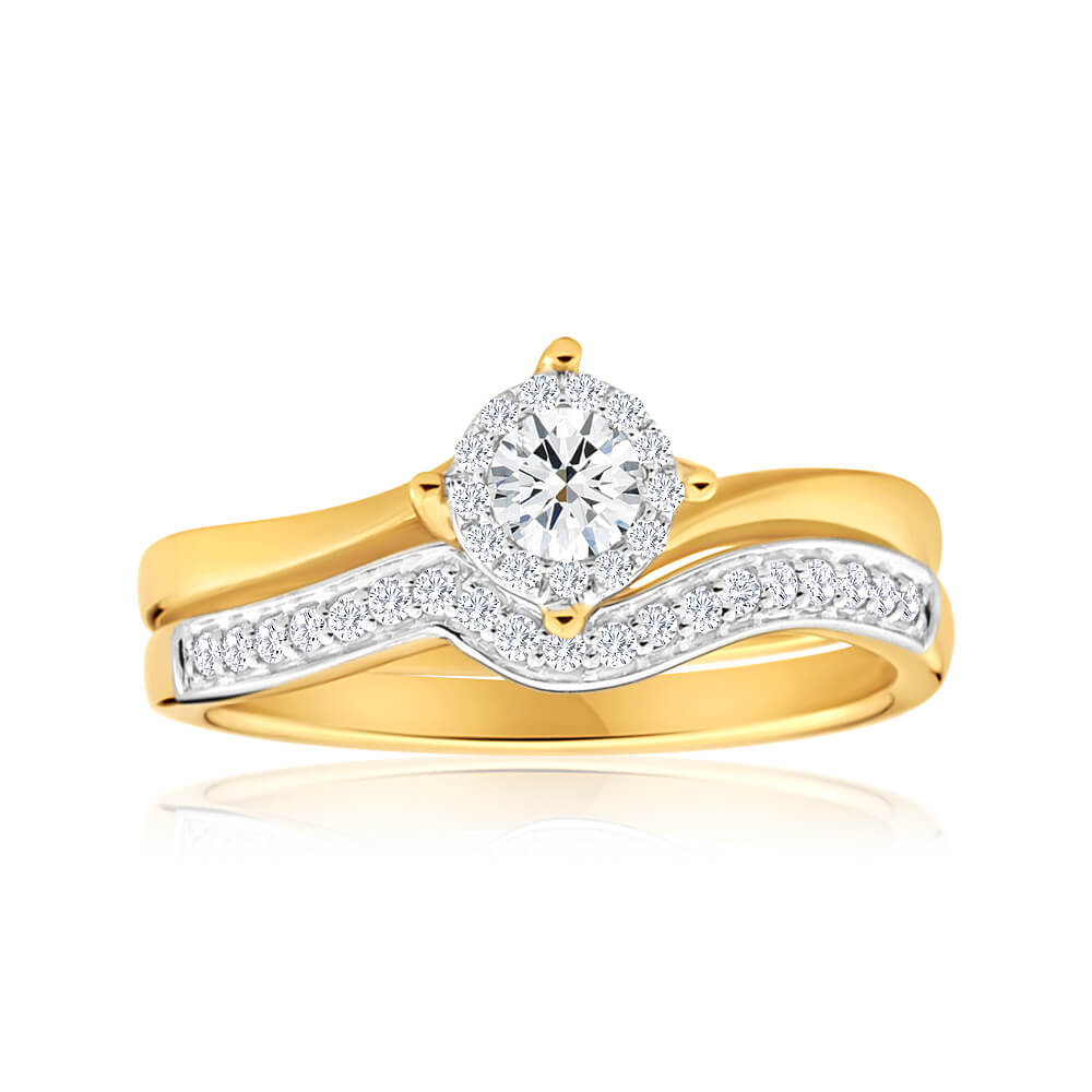 18ct Yellow Gold Bridal Ring Set with 0.25 Carats of Sparkling Diamonds