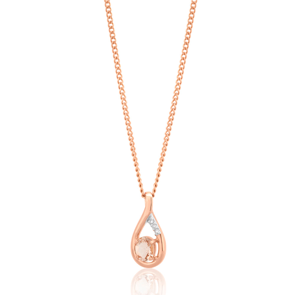 Exquisite 9ct Rose Gold Pendant with Morganite and Sparkling Diamonds