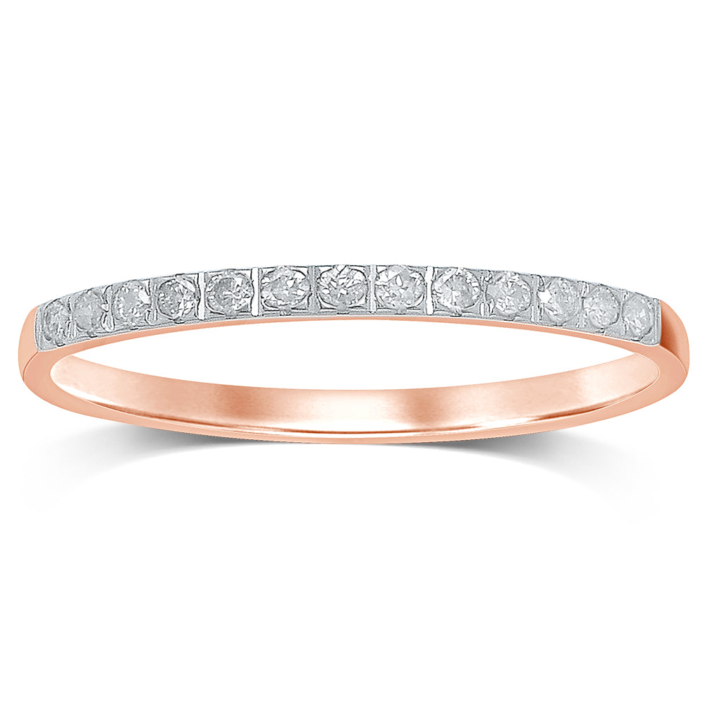 Exquisite 9ct Rose Gold Eternity Ring Embellished with Thirteen Sparkling Diamonds