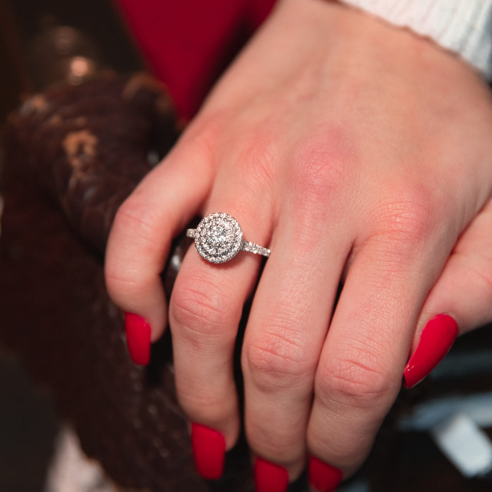 Exquisite 9ct White Gold 1-Carat Diamond Halo Engagement Ring