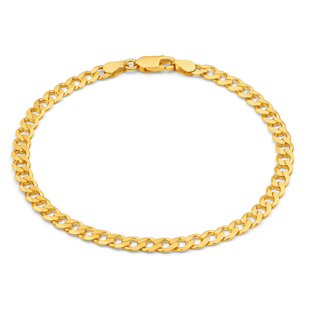 Exquisite 9 Carat Yellow Solid Gold 21cm 120 Gauge Curb Style Bracelet for Fashion Enthusiasts