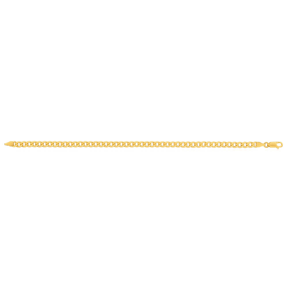 Exquisite 9 Carat Yellow Solid Gold 21cm 120 Gauge Curb Style Bracelet for Fashion Enthusiasts