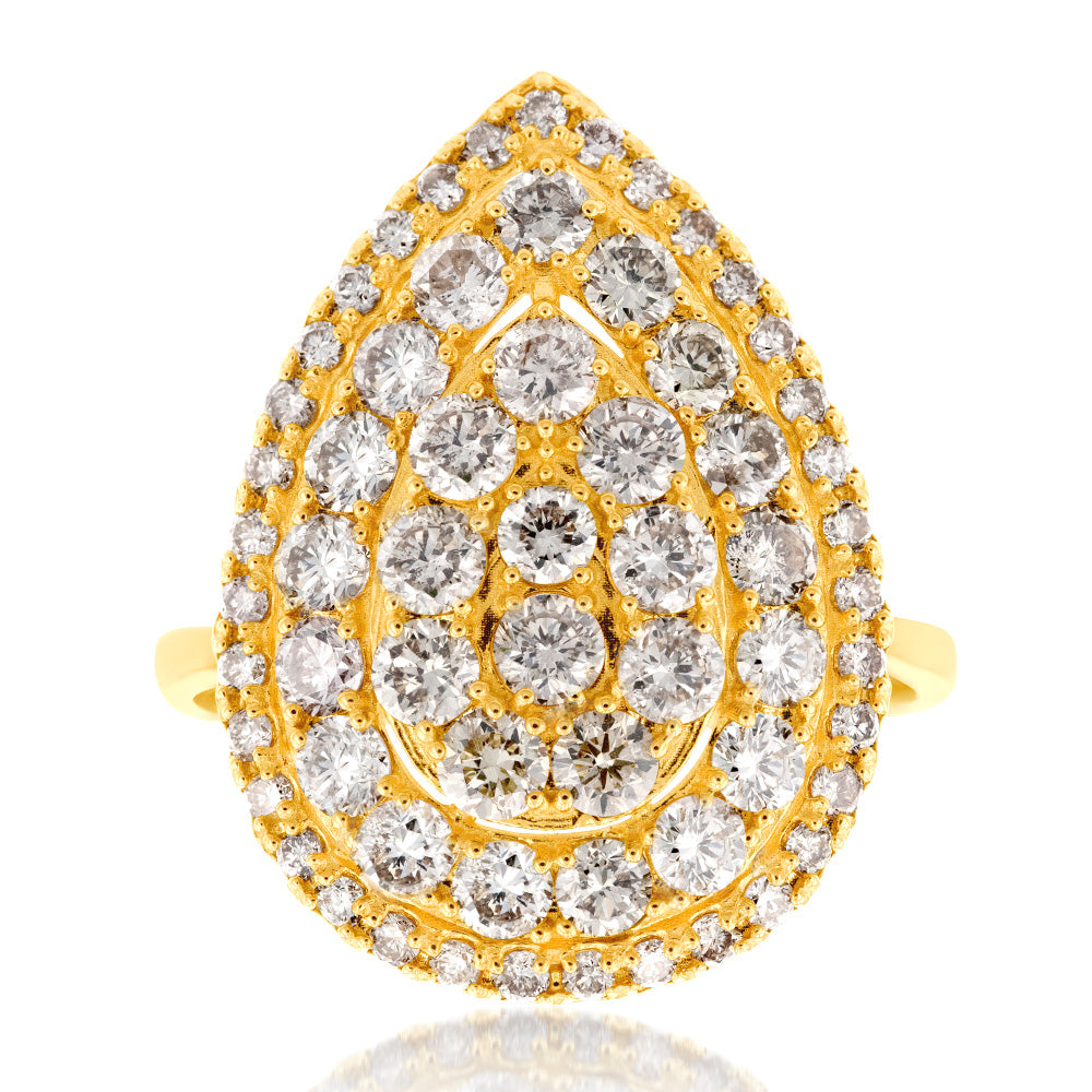 2-Carat Diamond Pear Shape Cluster Ring in 18ct Bright Yellow Gold