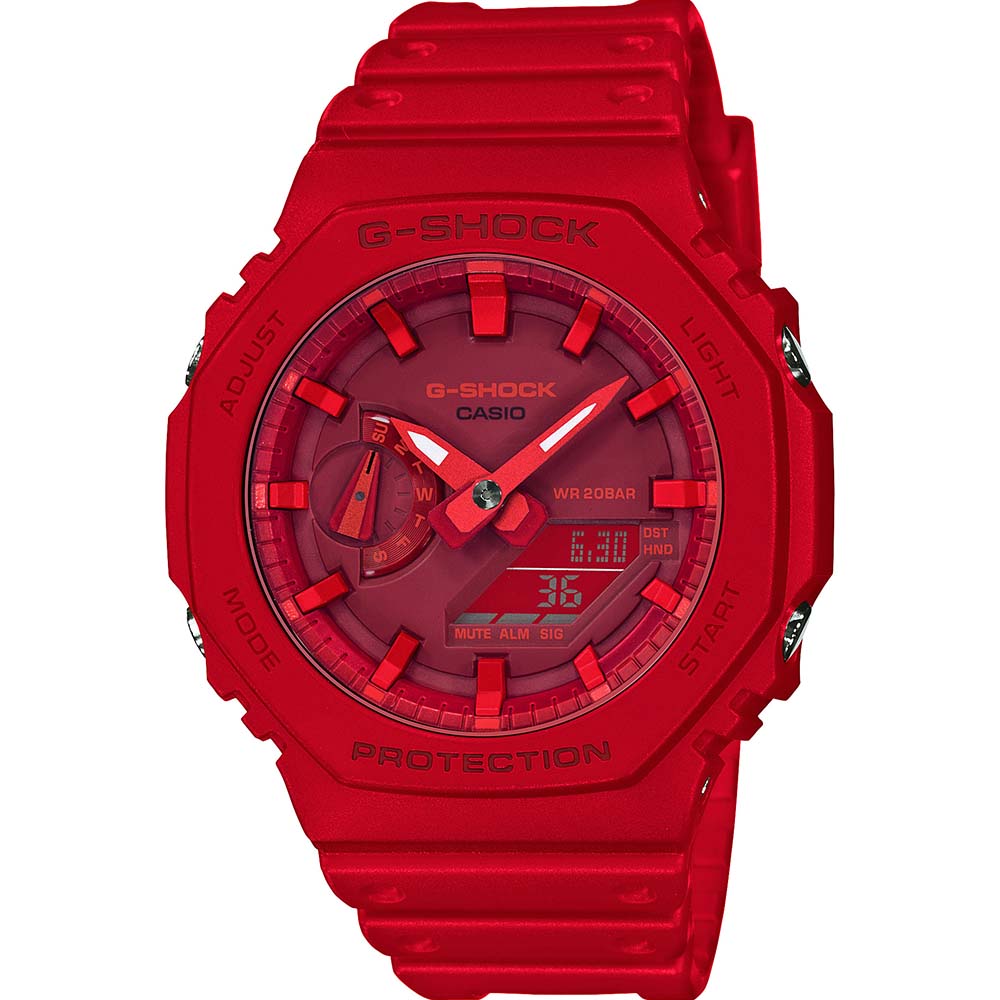 Stylish G-Shock GA2100-4A 'CasiOak' Wristwatch in Striking Vibrant Red