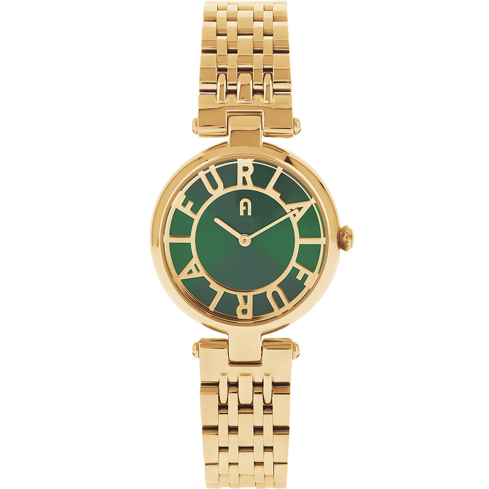 Furla Women's New Club Quartz Watch WW00054003L2 - 32mm with Refined Green Dial and Gold Strap