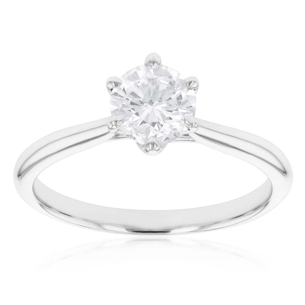 18ct White Gold Single Diamond Ring with 1.00 Carat GI SI Certified Gem