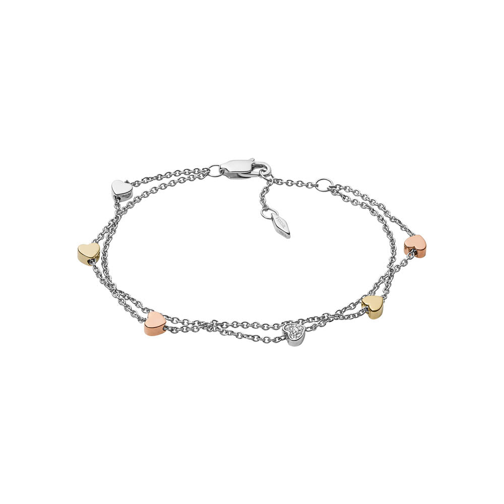Fossil Heart-Shaped Double Chain Bracelet in Multi-Tone Gold-Plated Stainless Steel