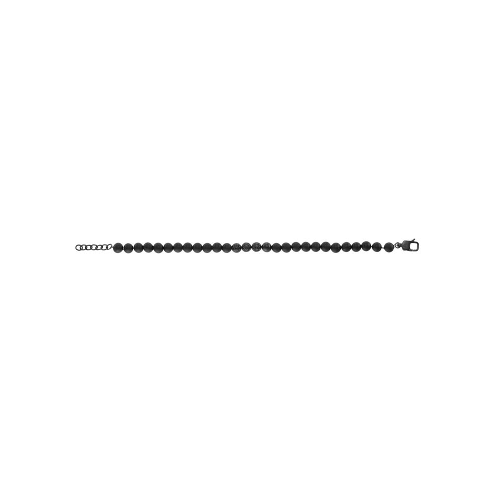 Emporio Armani Stylish Stainless Steel Bracelet with Black Onyx Beads