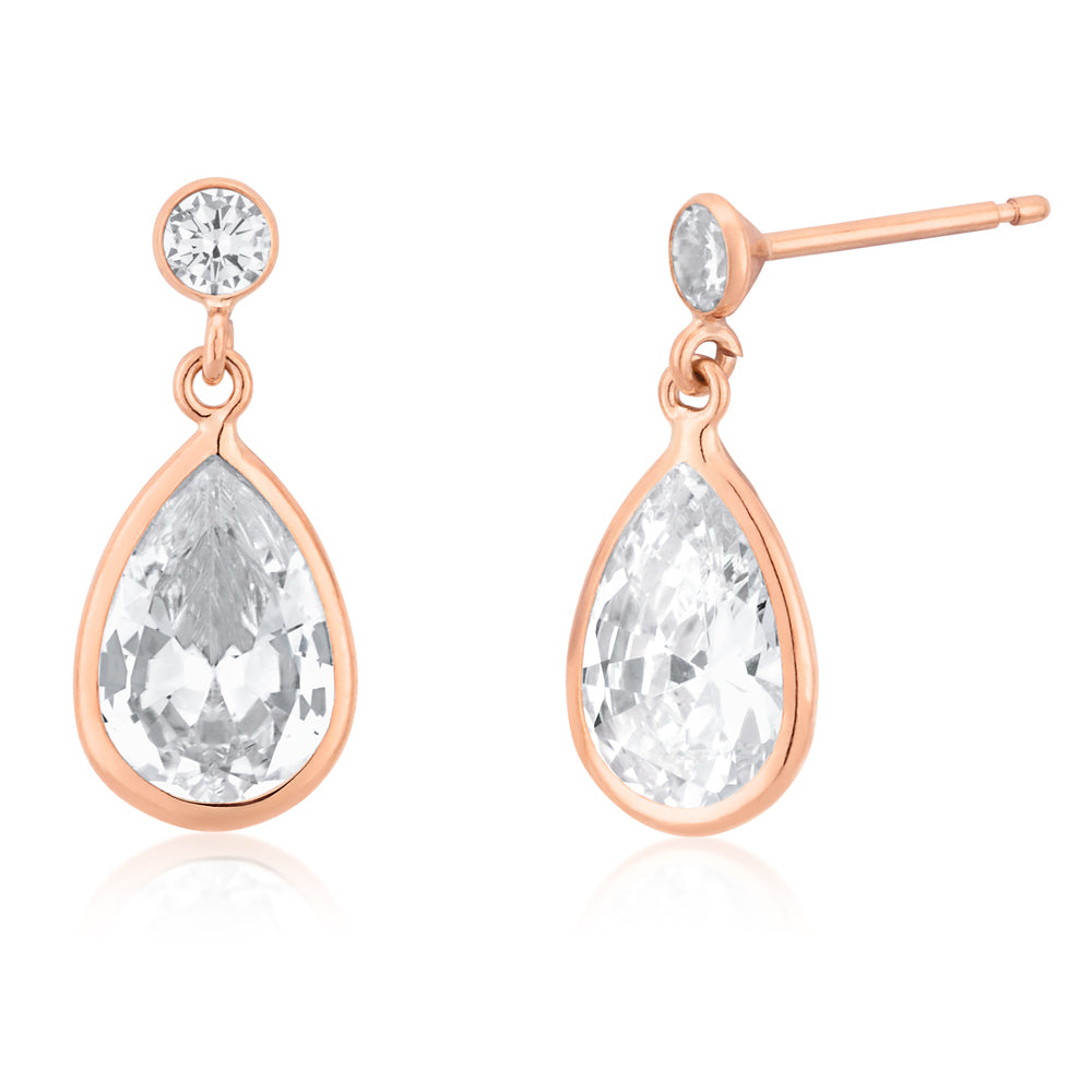 Sparkling 9ct Rose Gold Cubic Zirconia Dangle Earrings for Stunning Look