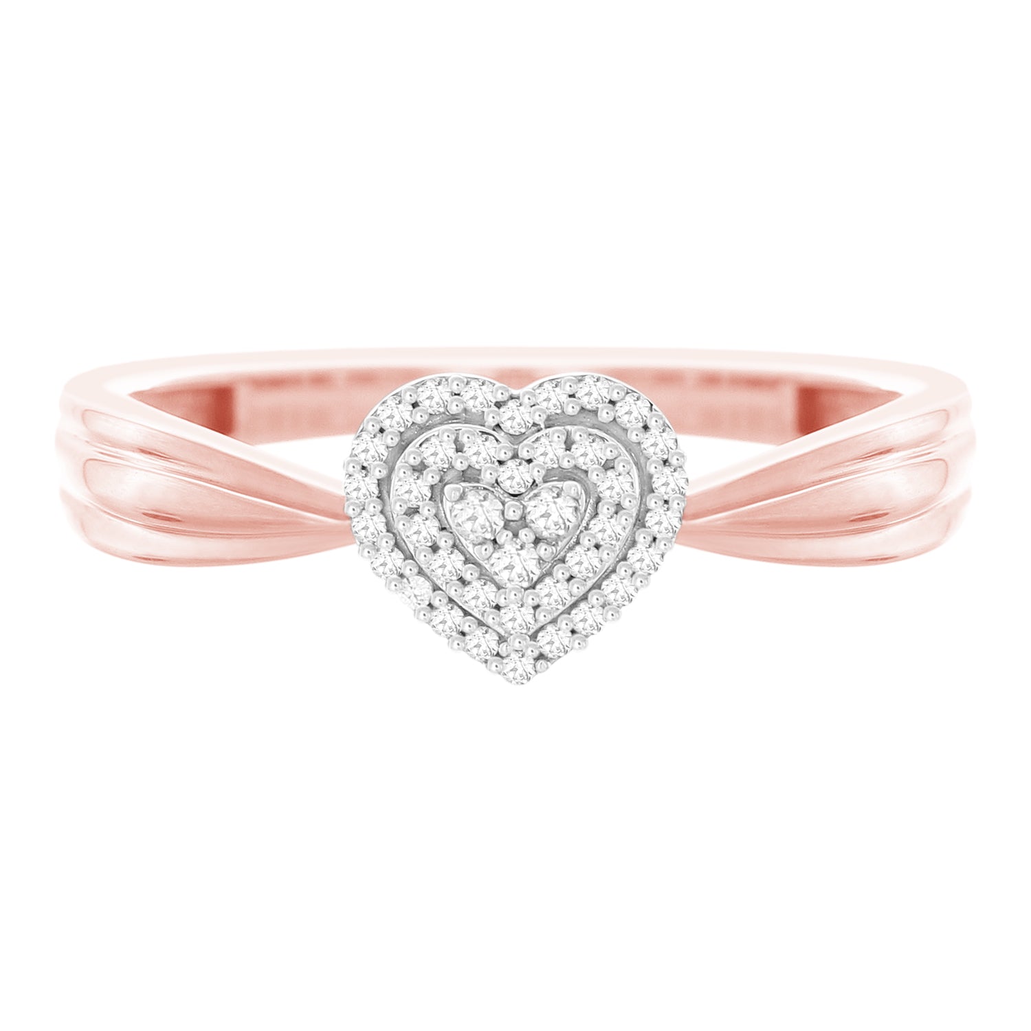 Exquisite 9ct Rose Gold 0.10 Carat Heart - Shaped Diamond Ring with 39 Sparkling Diamonds