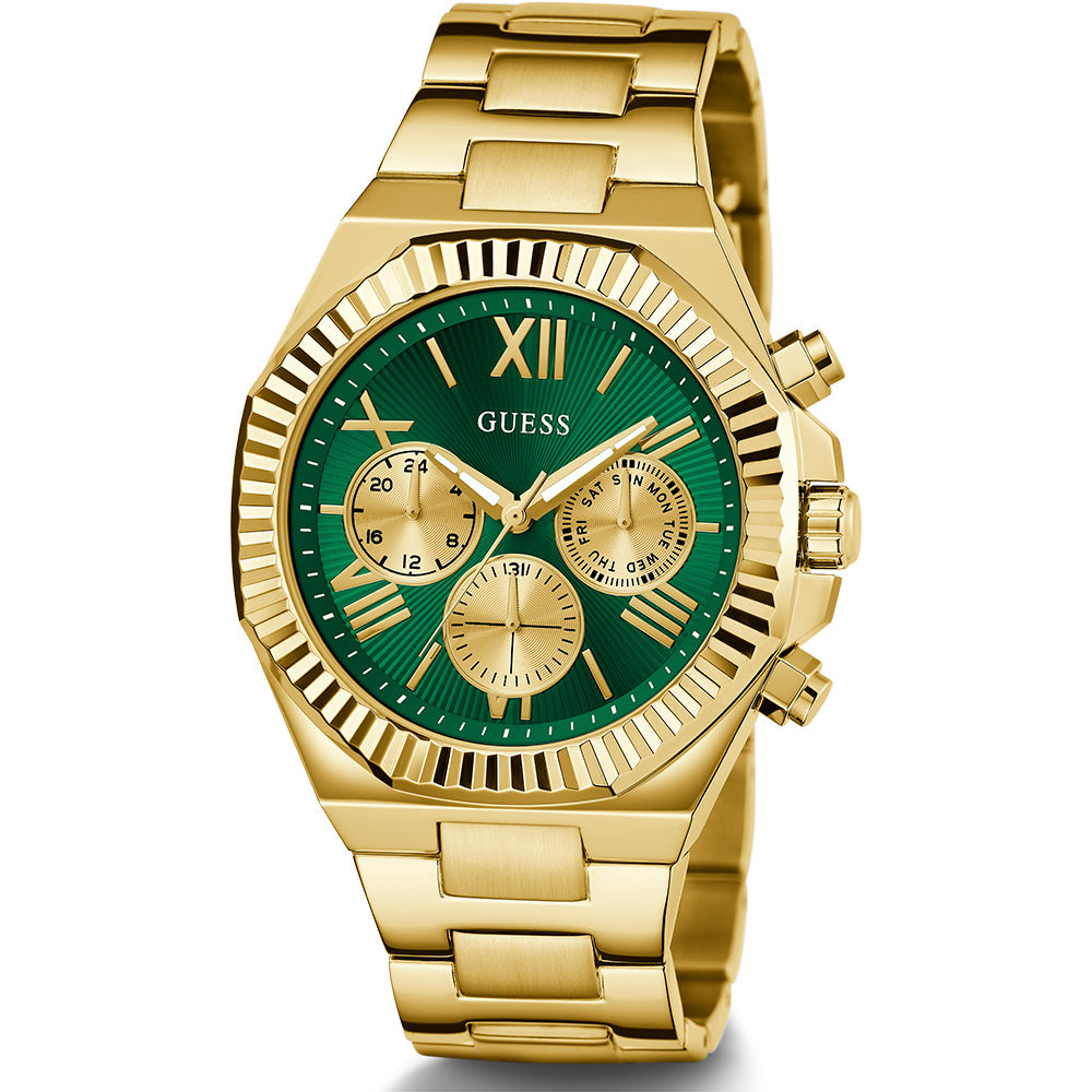 Guess Equity Men's Multi-Function Gold and Green Link GW0703G2 Wristwatch
