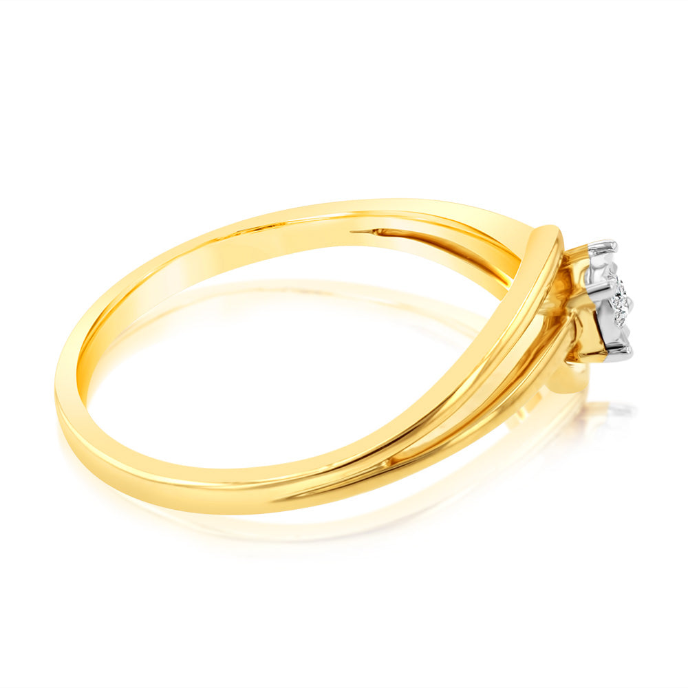 Stunning 9ct Yellow Gold Two-Tone Solitaire Diamond Ring with Disc Design