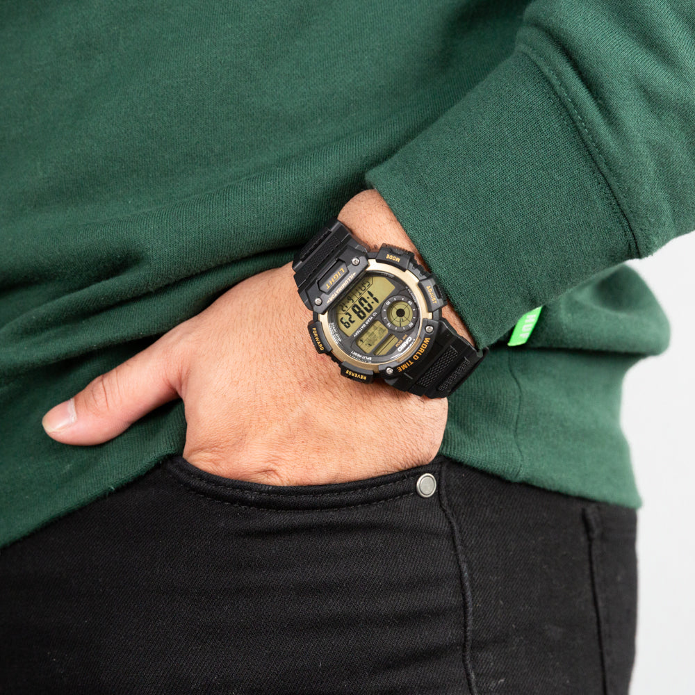 Casio AE1400WH-9A Durable Digital World Time Watch with Long Battery Life