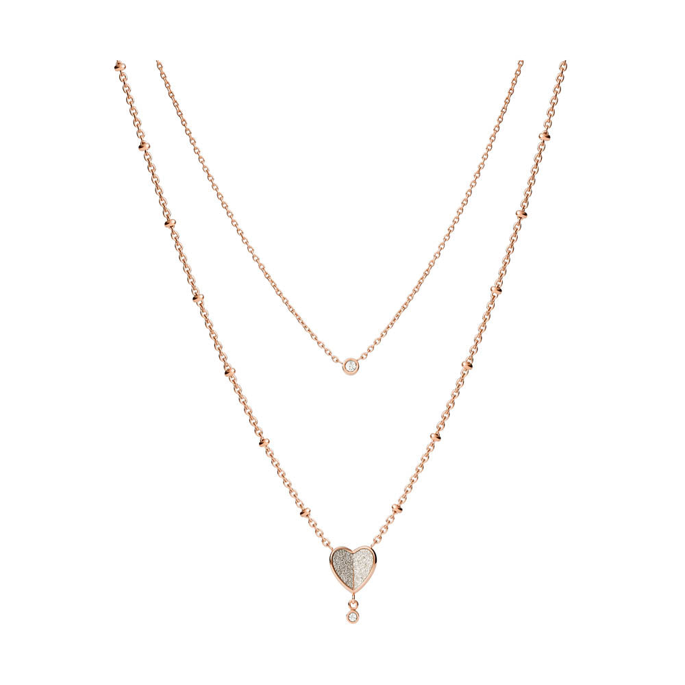 Fossil Women's Rose Gold Plated Stainless Steel Sadie Flutter Heart Pendant Necklace with Multi-Strand Chain
