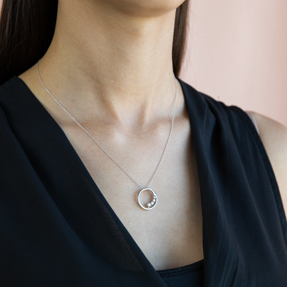 1/4 Carat Flawless Diamond Open Circle Pendant in 9ct White Gold with Chain