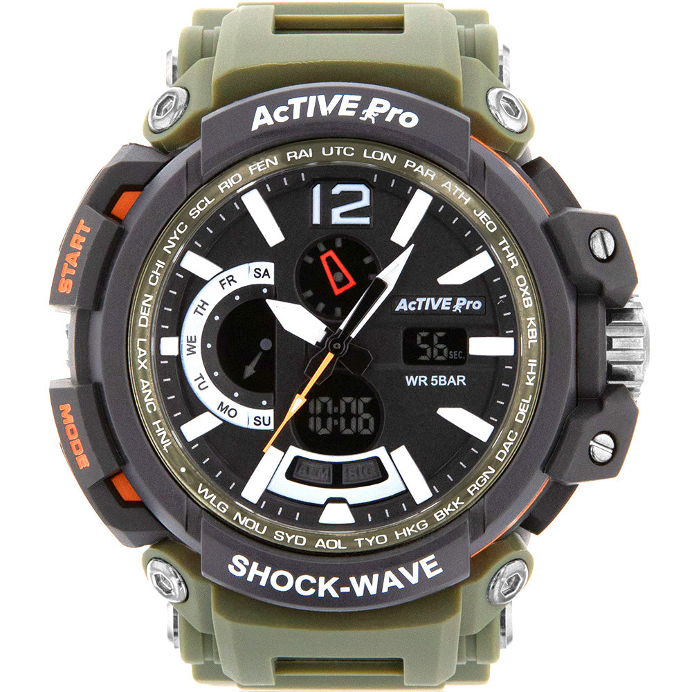 High - Performance Active Pro 1702 Digital Sports Watch in Army Green Color