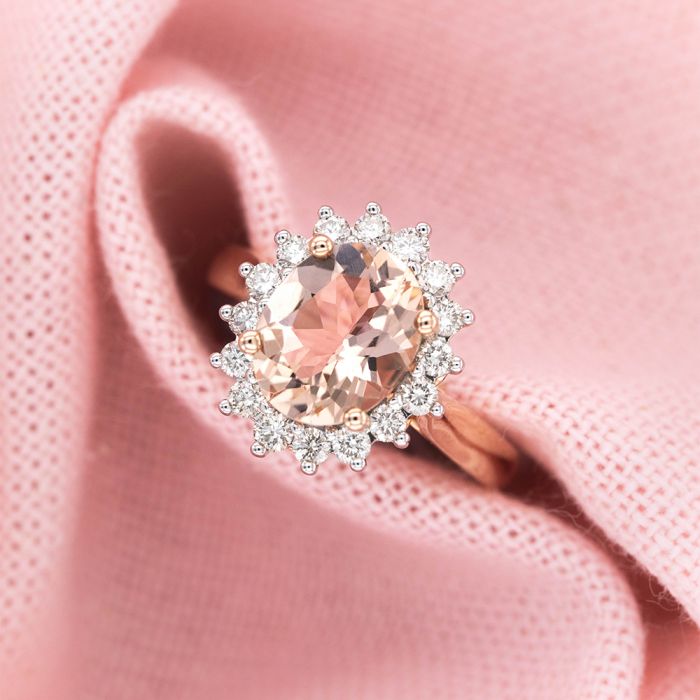 Exquisite 9ct Rose Gold Ring Featuring 2.30ct Morganite and Half - Carat Diamonds
