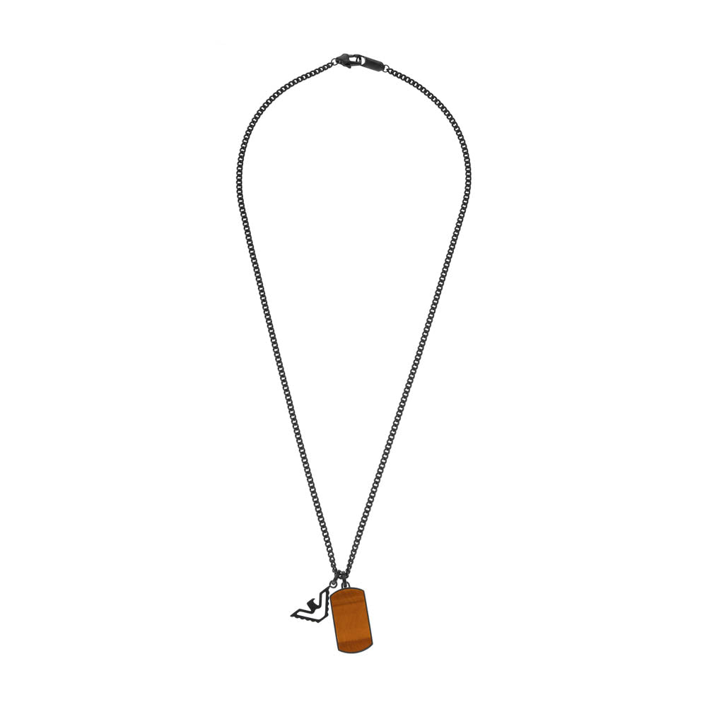 Emporio Armani Stylish Stainless Steel Pendant with Brown Tiger's Eye and Black Eagle Design on Chain